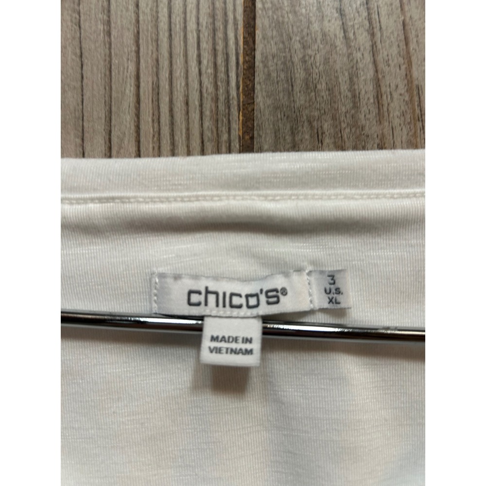 Chico's Size 3 XL White Blue Watercolor Floral Slub Knit Short Sleeve Tee Shirt - Picture 3 of 6